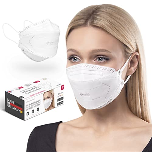 HARD FFP2-Atemschutzmaske, Made in Germany, zertifizierte Atemschutzmaske EN149:2001+A:2009 - Standardgröße - BFE 99,5% - NICHT einzeln verpackt - OEKO-Tex - Weiß - 20 Stk