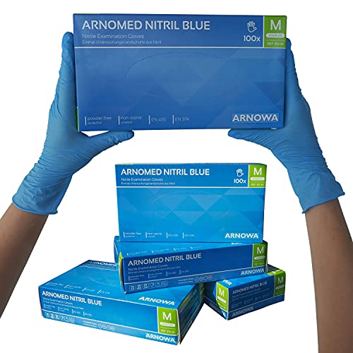 ARNOMED Nitril Einweghandschuhe M, puderfrei, latexfrei, 100 Stück/Box, Einmalhandschuhe, Blaue Nitrilhandschuhe, in Gr. S, M, L & XL verfügbar
